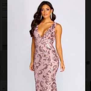 Pink rose gold sequin dress size large wore once